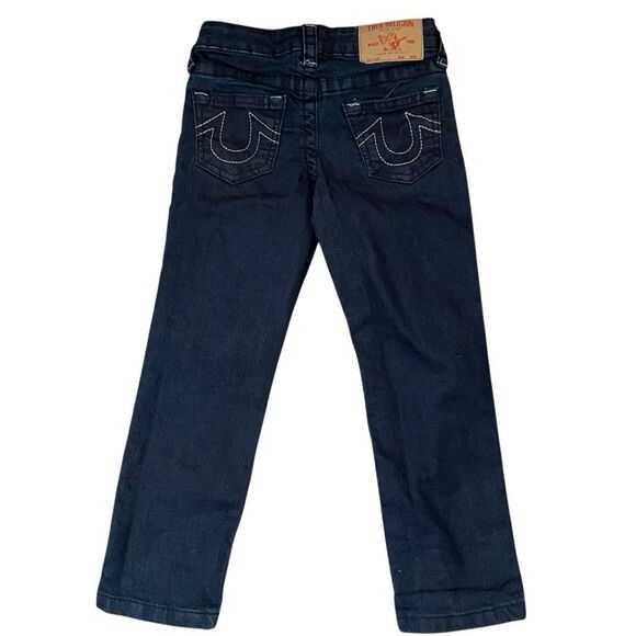 True Religion Kids Geno Relaxed Slim Jeans 5 Yellow Stitch Dark Wash - Picture 1 of 12
